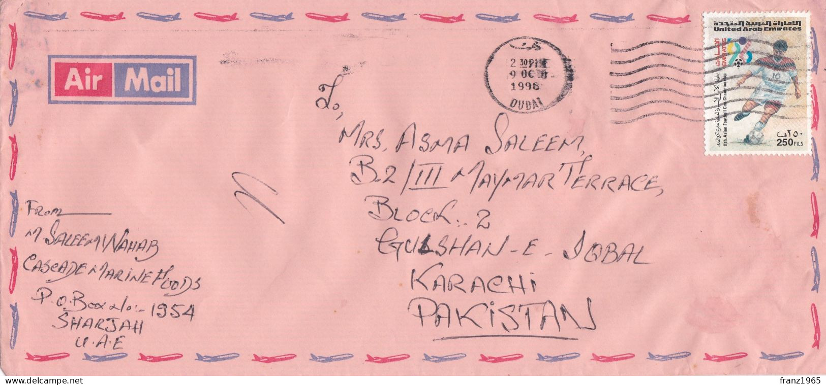 From United Arab Emirates To Pakistan - 1996 - Emiratos Árabes Unidos