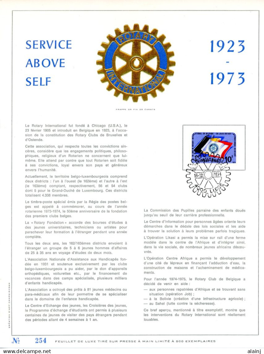 BE   1732   ---    50 Ans Du Rotary En Belgique  --  Feuillet D'art Rodan Frappé Or Fin   --  Tirage Limité  - 1971-1980
