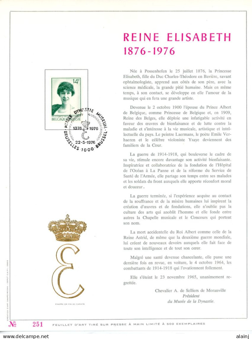 BE   1808   ---   Souvenir S.M. La Reine Elisabeth  --  Feuillet D'art Rodan Frappé Or Fin   --  Tirage Limité  - 1971-1980