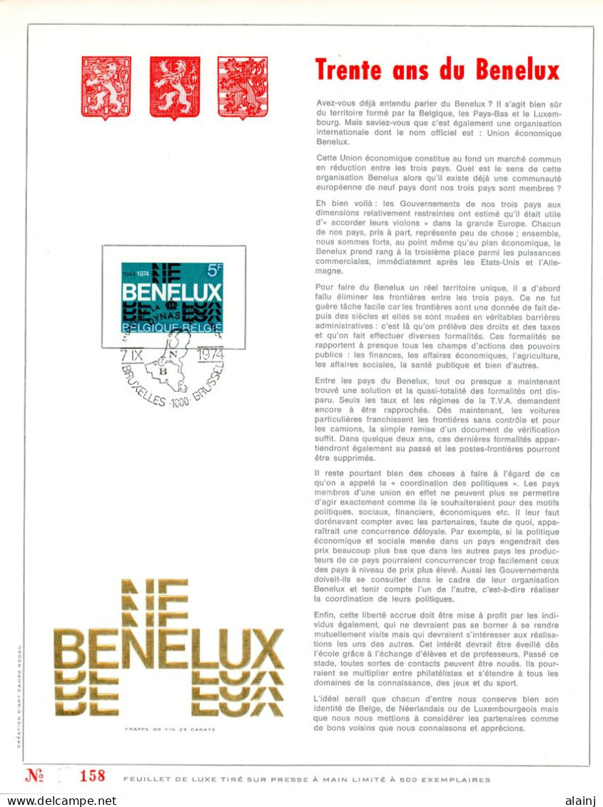 BE   1723   ---    Anniversaire BENELUX  --  Feuillet D'art Rodan Frappé Or Fin   --  Tirage Limité  - 1971-1980