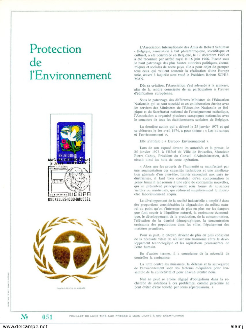 BE   1707   ---  Protection De L'environnement  --  Feuillet D'art Rodan Frappé Or Fin   --  Tirage Limité  - 1971-1980