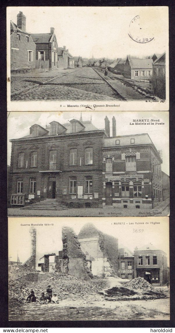 LOT 3 CP - MARETZ - RUINES DE L'EGLISE - CHAUSSEE BRUNEHAUT - MAIRIE ET POSTE - Otros & Sin Clasificación