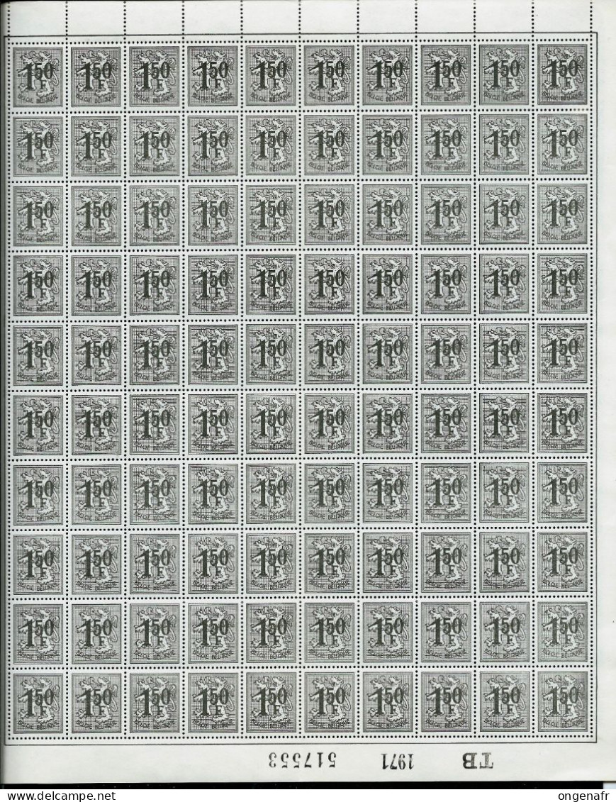 N° 1518P1 ( Papier Terne ) Lion Héraldique ( 1,50 Frs Noir ) Feuille De 100 ** - 1971-1980