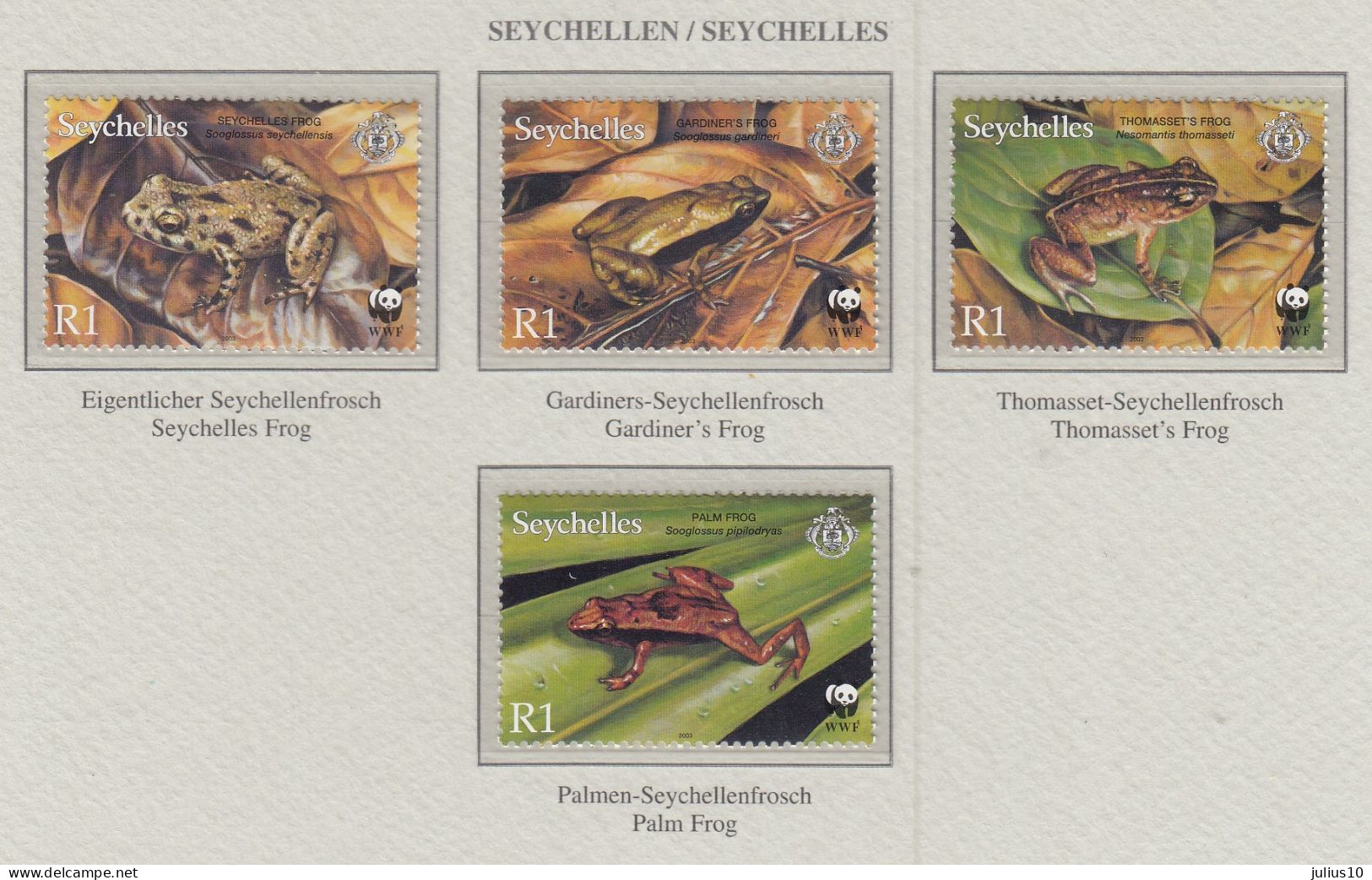 SEYCHELLES 2003 WWF Frogs Mi 867-870 MNH(**) Fauna 668 - Frogs