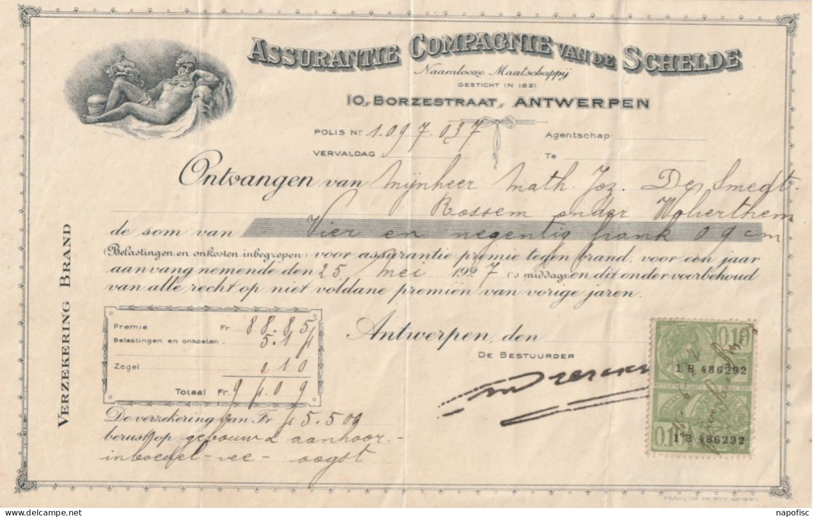 104-Assurantie Compagnie Van De Schelde...Antwerpen-Anvers.....België-Belgique...1927 - Banco & Caja De Ahorros