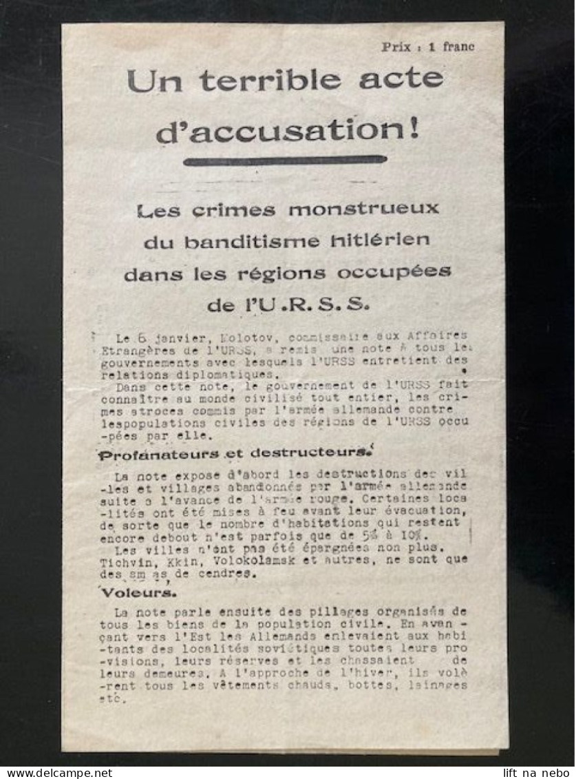 Tract Presse Clandestine Résistance Belge WWII WW2 'Un Terrible Acte D'accusation!' 4 Pages - Documenten