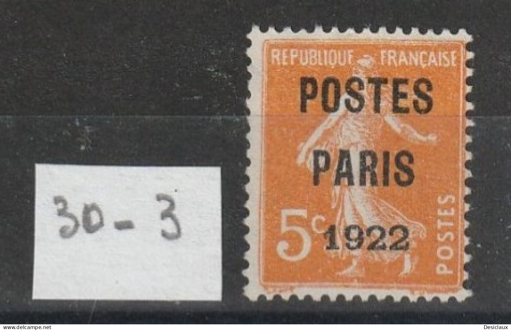 FRANCE. Préoblitéré N° 30 Sans Gomme. Cote = 20€.     Lot N°3. Voir Le Scan. - 1893-1947