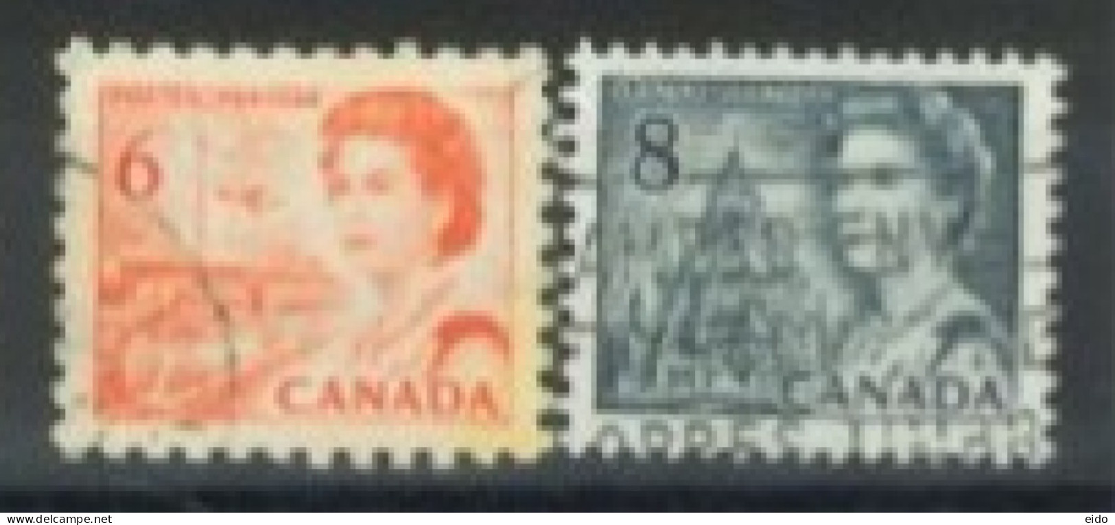 CANADA - 1967, QUEEN ELIZABETH II NORTHERN LIGHTS & DOG TEAM STAMPS SET OF 2, USED. - Usati