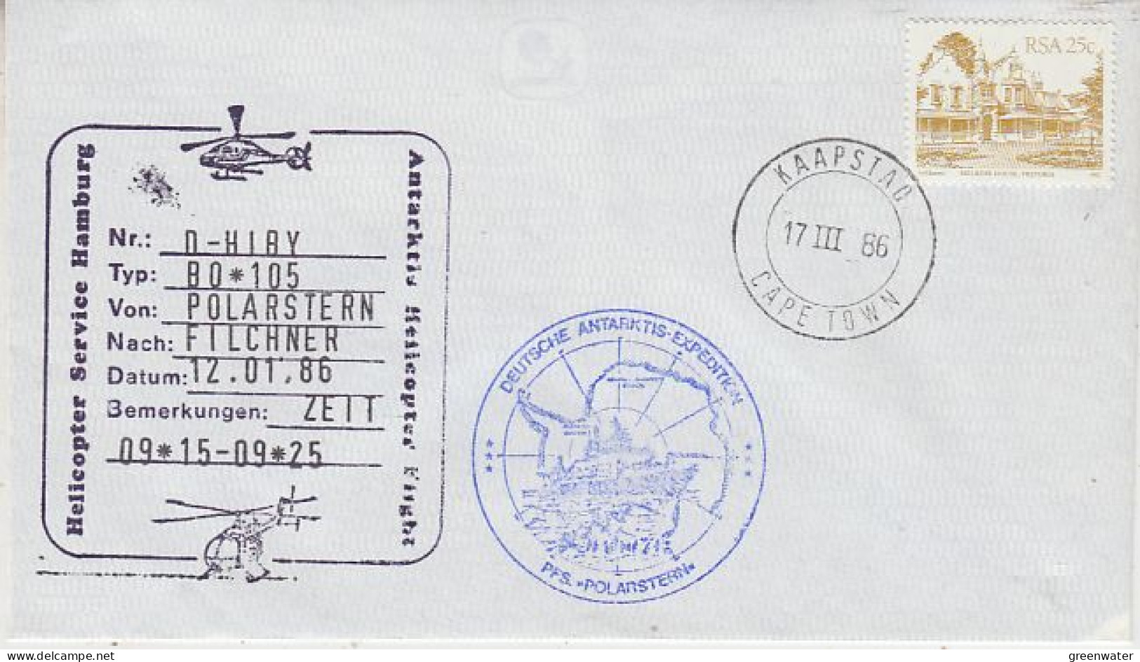 South Africa Antarctic Heli Flight From Polarstern To Filhner 12.01.1986(GS217) - Vuelos Polares