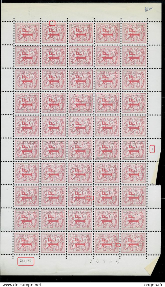 N° 1027B Papier Terne  Feuille De 50 ** - Datée 28 XII 70 - Planche 1 - 1971-1980