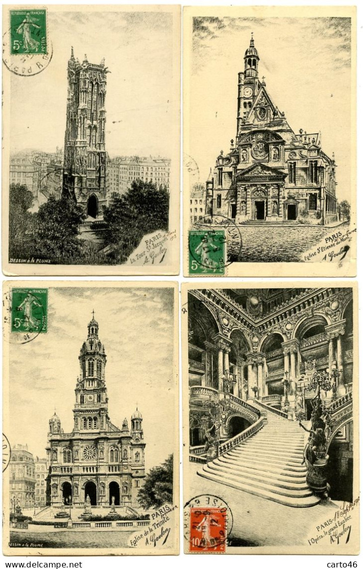 Paris - Dessins De A.Goulon - 14 Cartes Différentes - Voir Scans - Sets And Collections