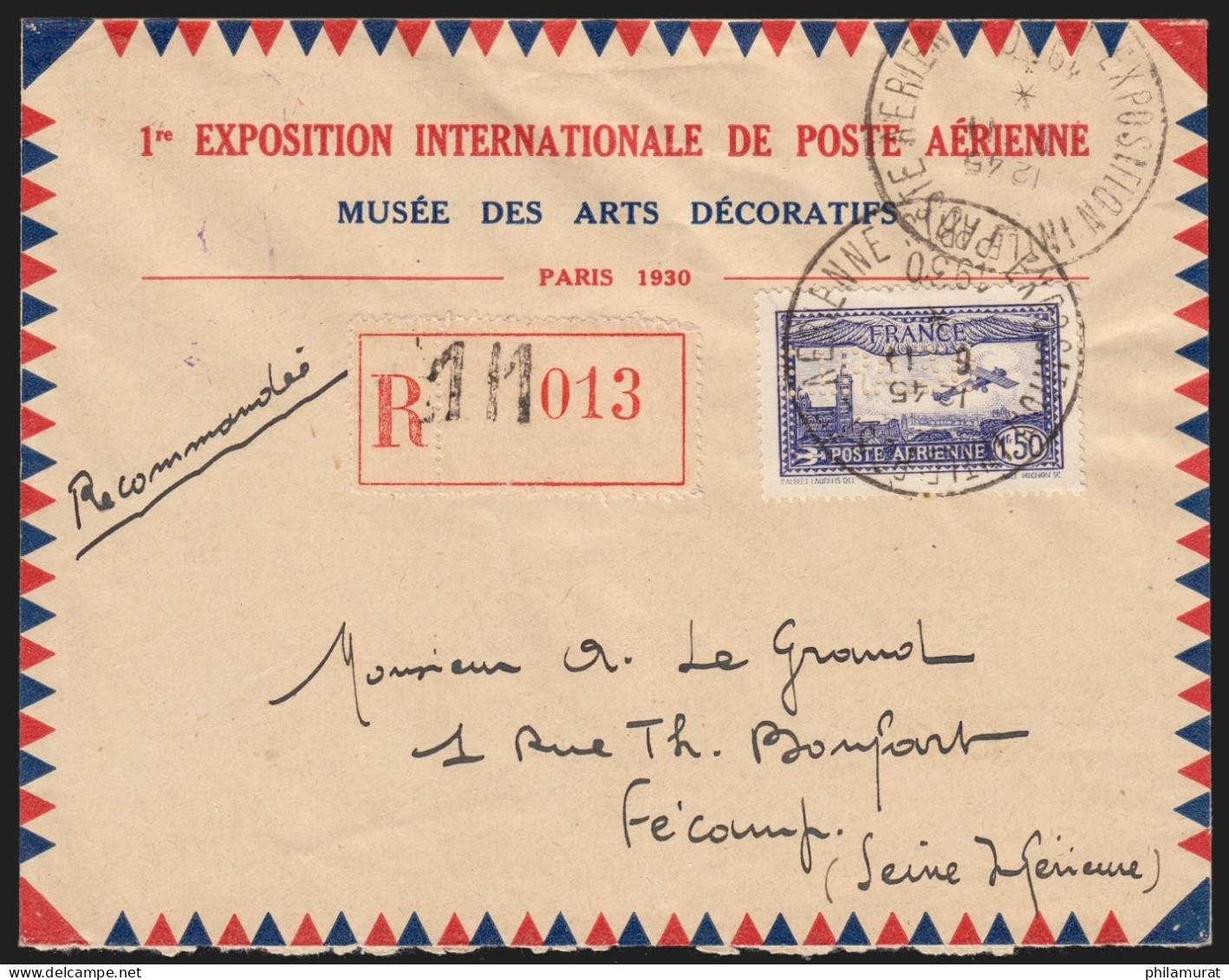 Poste Aérienne N°6c, Perforé E.I.P.A.30 Oblitéré 1er Jour S/lettre - Certificat - 1927-1959 Nuevos