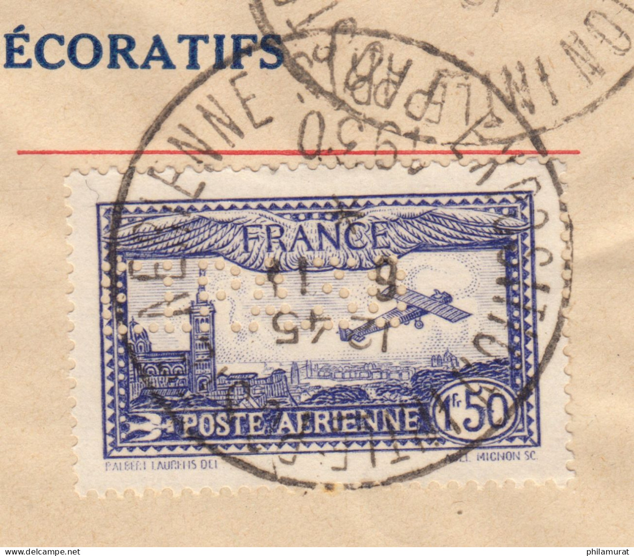 Poste Aérienne N°6c, Perforé E.I.P.A.30 Oblitéré 1er Jour S/lettre - Certificat - 1927-1959 Ungebraucht