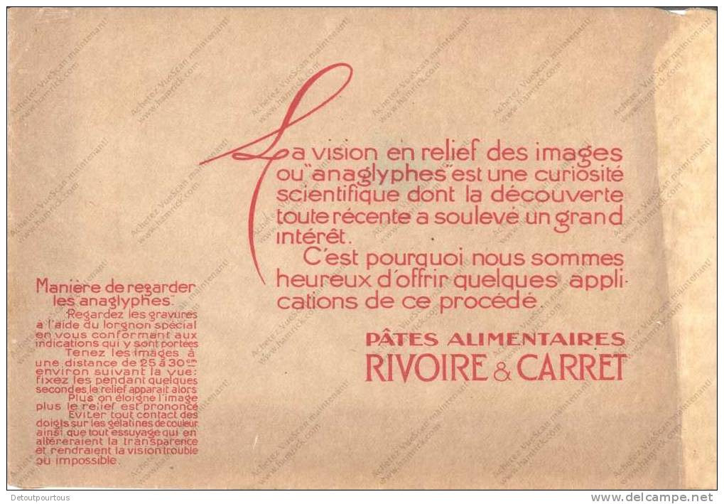 Images Anaglyphes Pâtes RIVOIRE ET CARRET ( 3D Relief Stéréoscopie Stéréo ) Paris + 2 Façon De Manger Les Pâtes - Autres & Non Classés