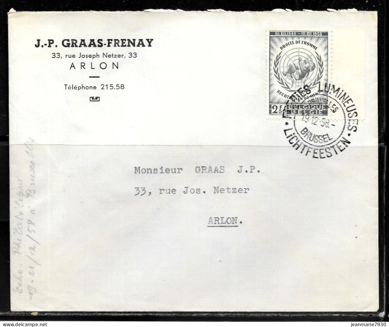 CC154 - BELGIQUE - LETTRE DE BRUXELLES DU 19/12/58 - Storia Postale