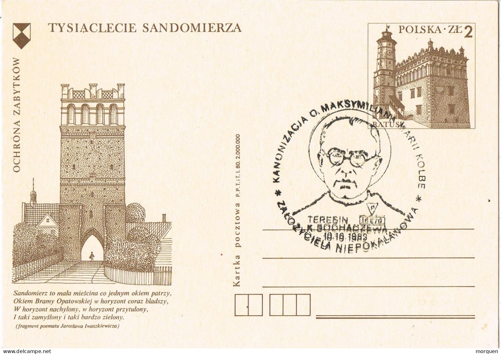 54943. Entero Postal TERESIN (Polska) Polonia 1982. Zalozyciela Niepokalanowa. Monasterio Franciscano - Interi Postali