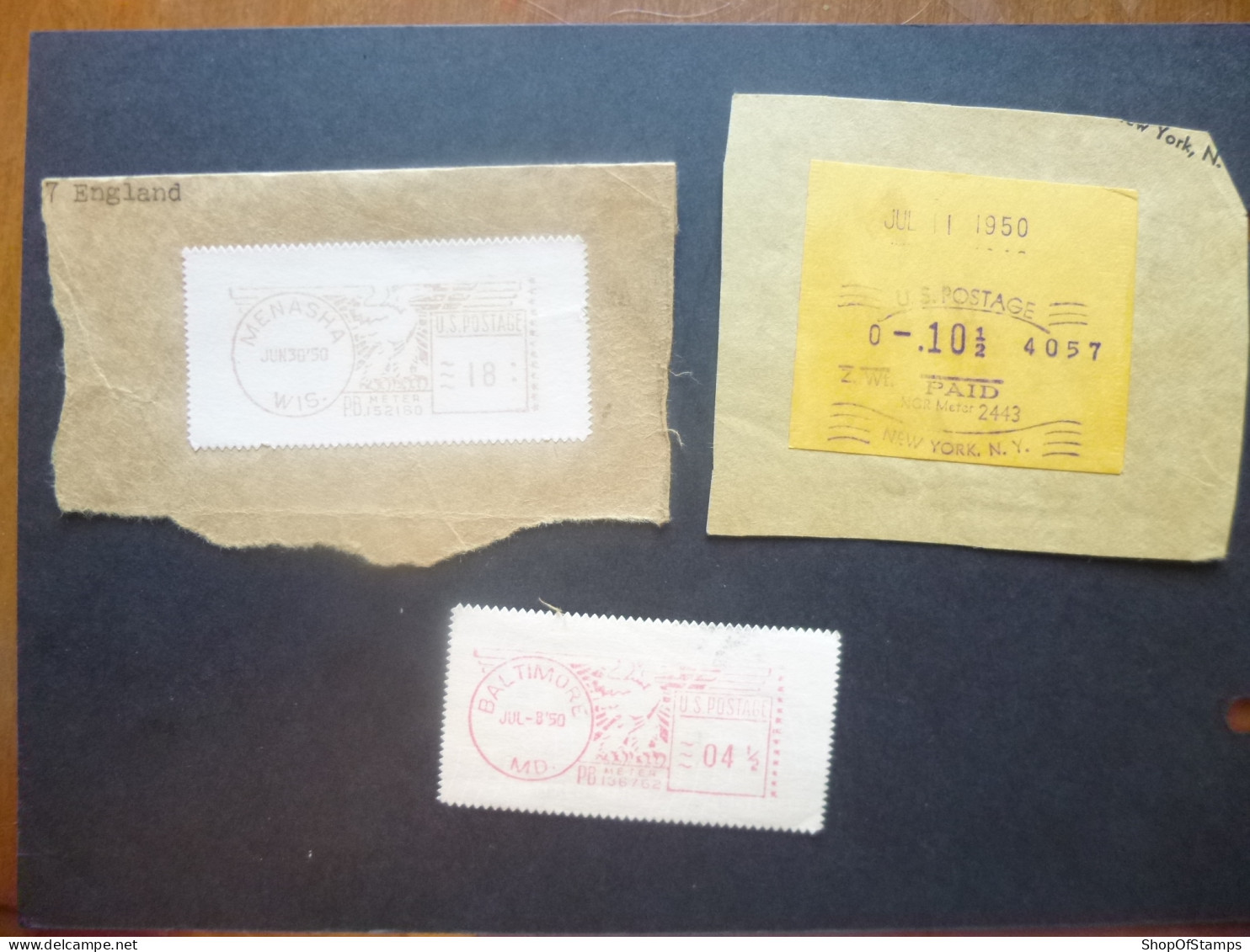 USA POSTAL HISTORY 3 1950's FRANKING STAMPS SG FRANKING LABELS OF 1950's - Other & Unclassified