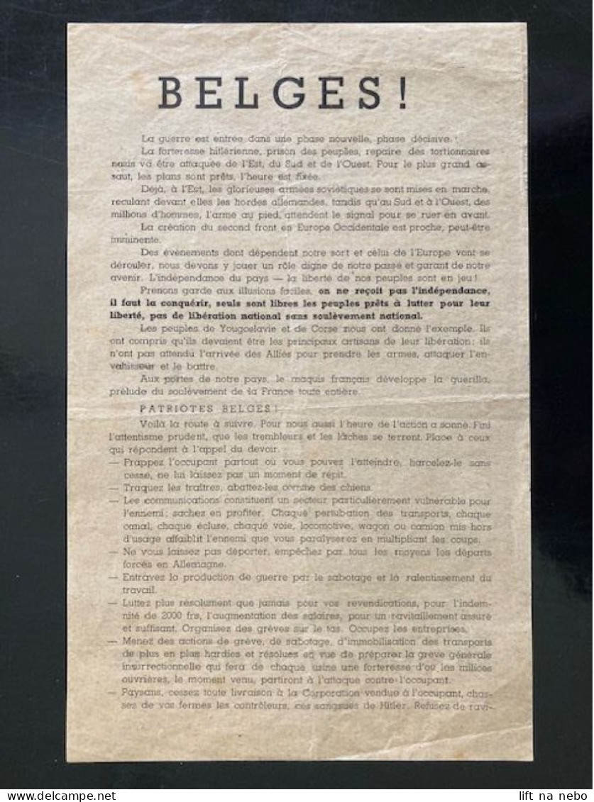 Tract Presse Clandestine Résistance Belge WWII WW2 'Belges!' La Guerre Est Entrée Dans Une Phase...Printed On Both Sides - Documentos