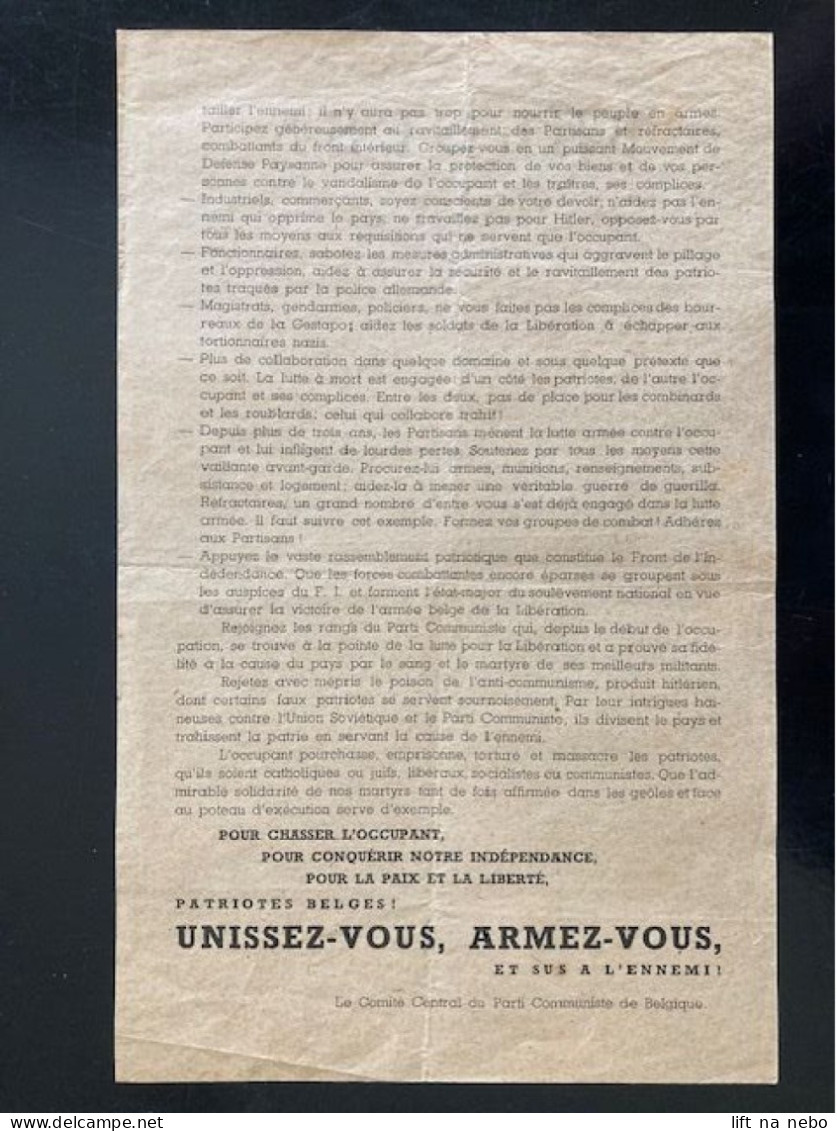 Tract Presse Clandestine Résistance Belge WWII WW2 'Belges!' La Guerre Est Entrée Dans Une Phase...Printed On Both Sides - Documentos