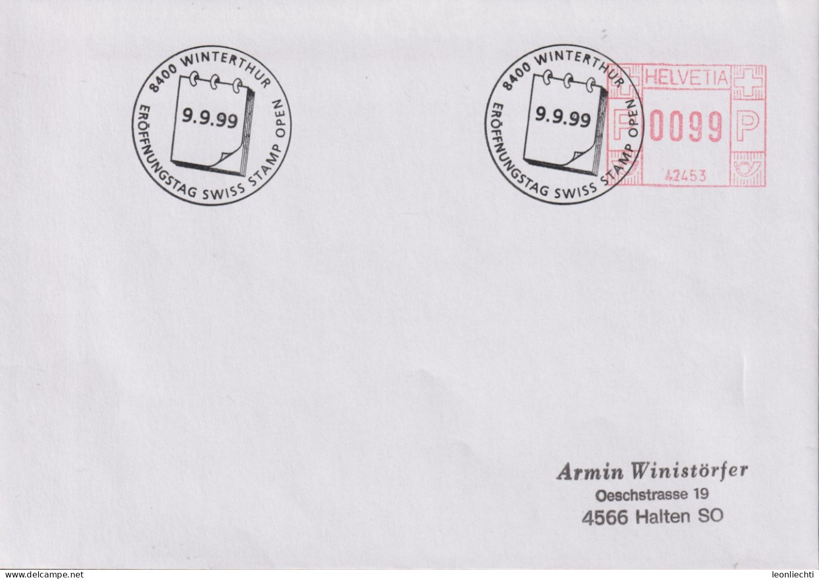 1999 Schweiz, 9.9.99 Winterthur, ERÖFFNUNGSTAG SWISS STAMP OPEN - Storia Postale