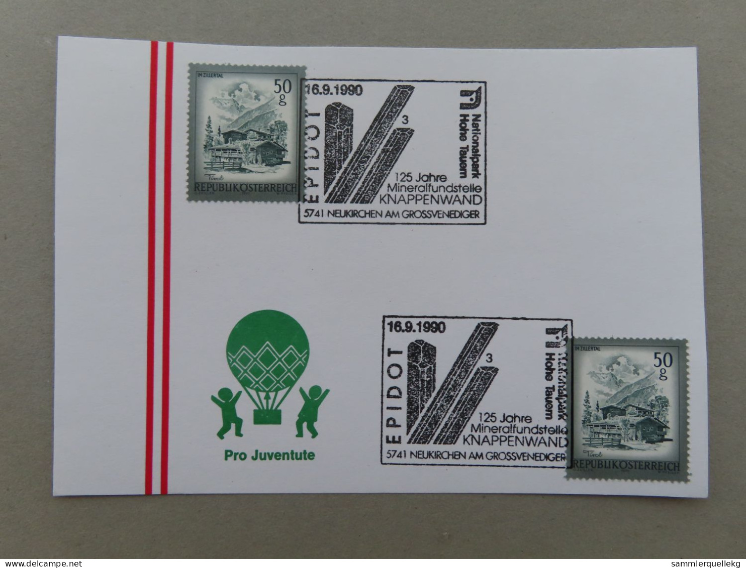 Österreich Pro Juventute - Mit Sonderstempel 16. 9. 1990 Neukirchen Großvenedigerm 125 Jahre Miner.Knappenwand (Nr.1272) - Otros & Sin Clasificación