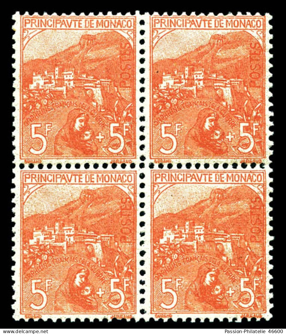 N°33, Orphelins, 5F +5F Rose Sur Verdâtre En Bloc De Quatre Très Bon Centrage, Fraîcheur Postale - Ungebraucht