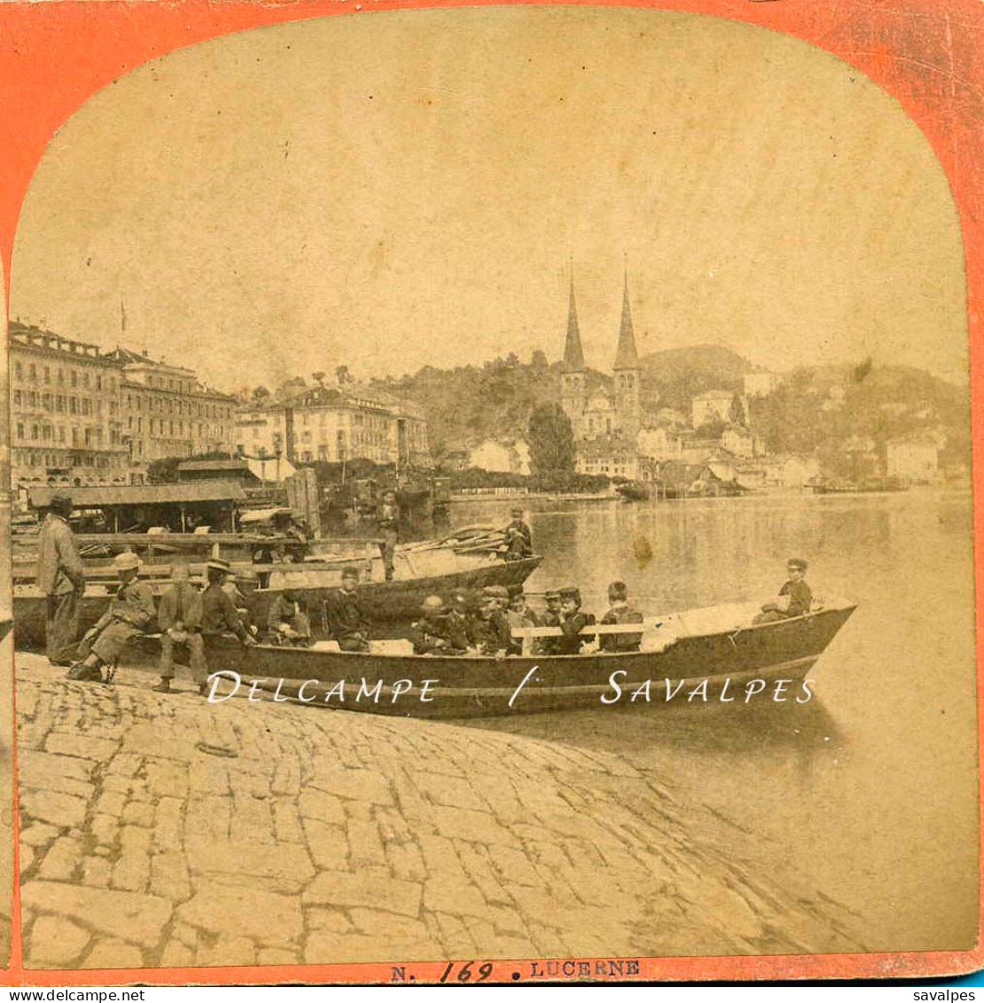 Suisse * Lucerne Barque Enfants Lac Des Quatre Cantons - Photo Stéréoscopique Garcin Vers 1870 - Stereo-Photographie
