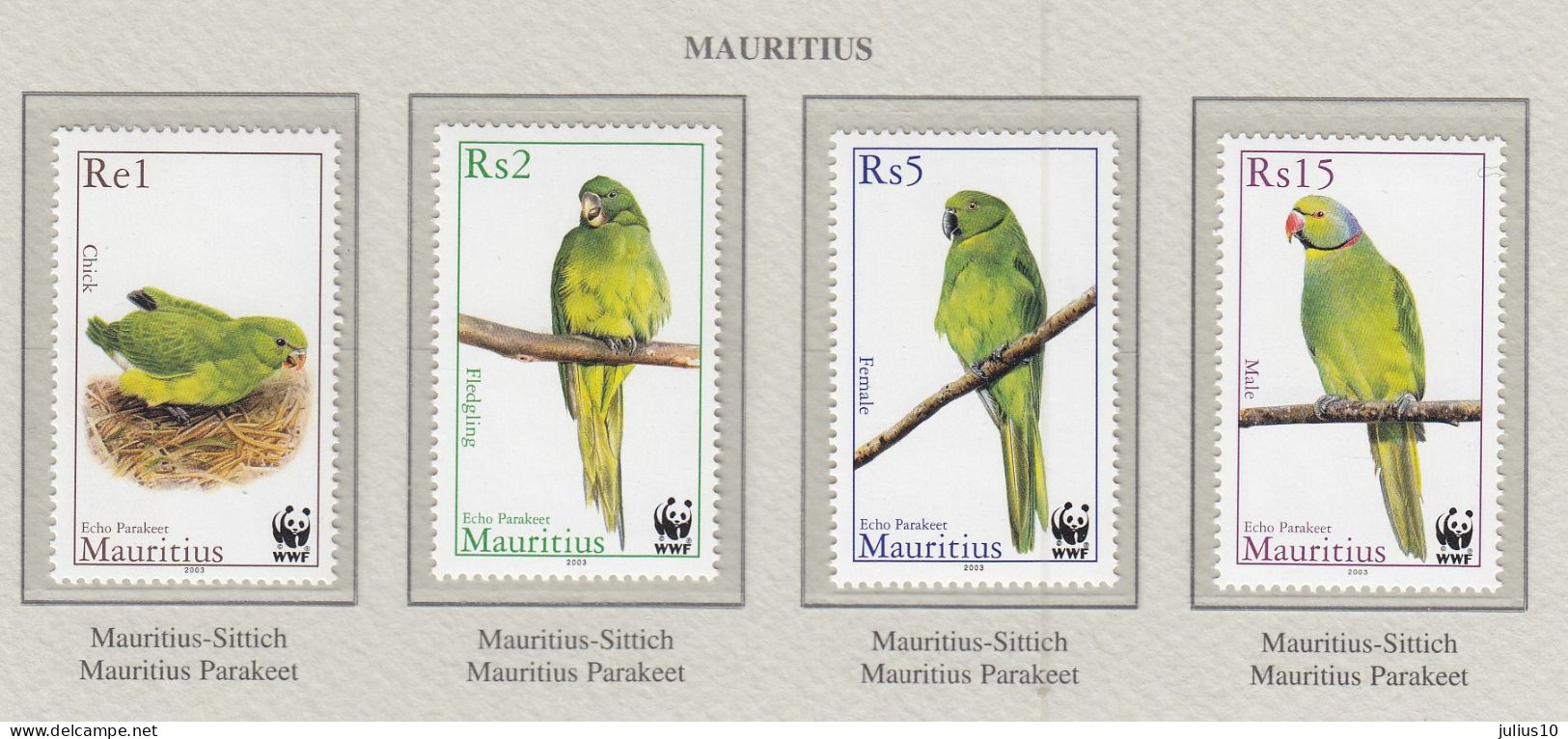 MAURITIUS 2003 WWF Birds Parrots Mi 963-966 MNH(**) Fauna 671 - Pappagalli & Tropicali