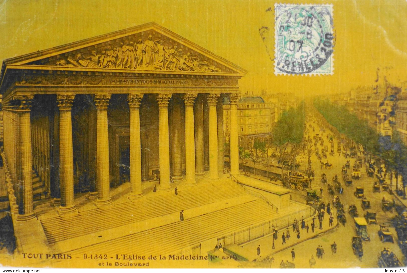 CPA. [75] > TOUT PARIS > N°9-1342 - L'EGLISE DE LA MADELEINE ET LE BOULEVARD - (Ier Arrt-) - 1907 - Coll. F. Fleury -TBE - Distrito: 01