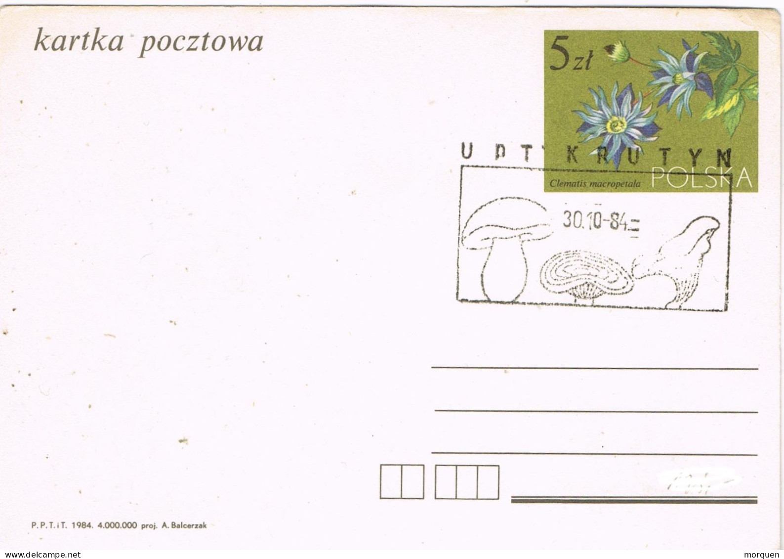54944. Entero Postal KRTYN (Polska) Polonia 1984. Setas, Bolets, Champignons, Mushrooms - Postwaardestukken