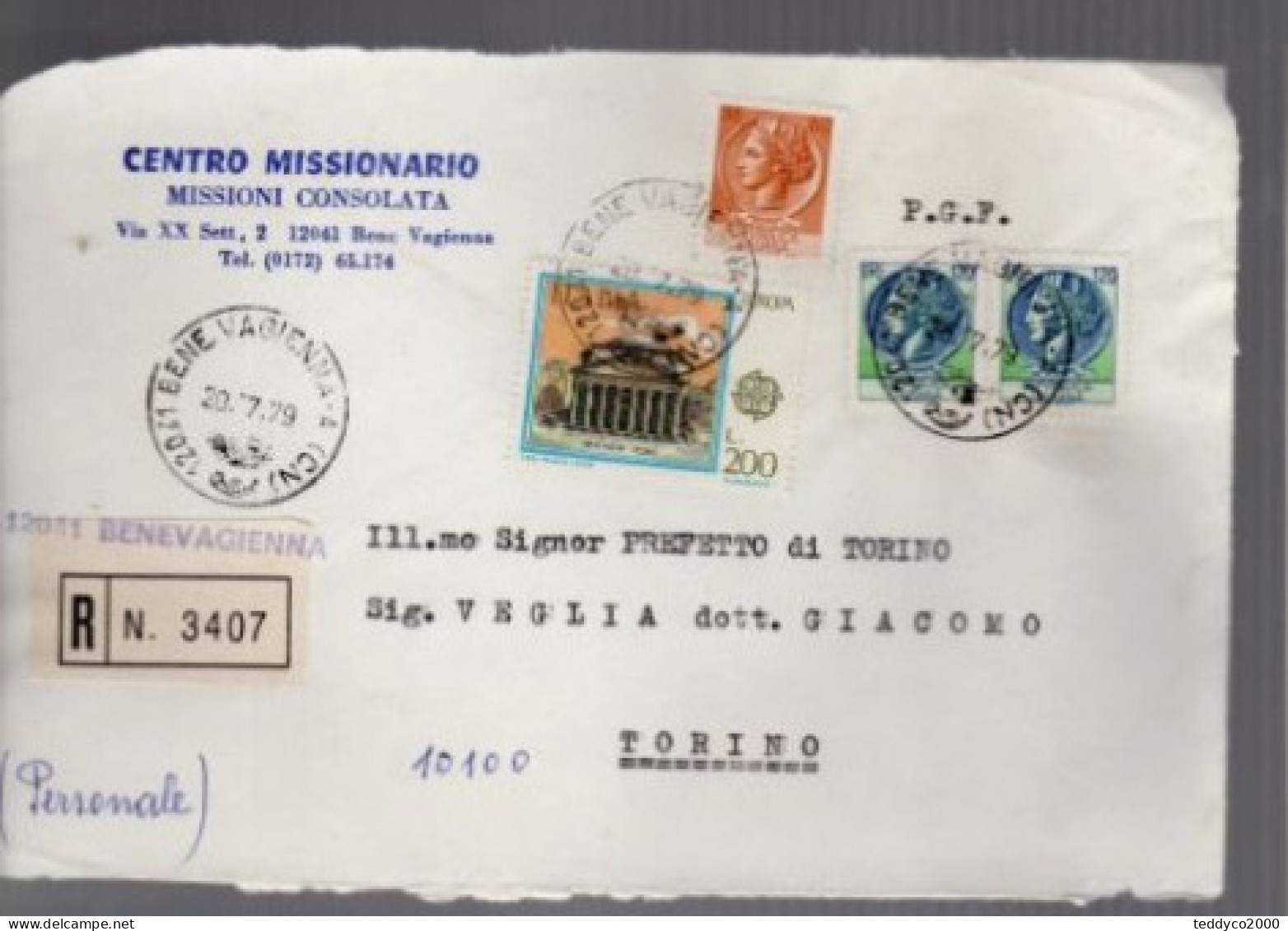 Italia 1979 Europa Raccomandata Benevagienna - 1971-80: Poststempel