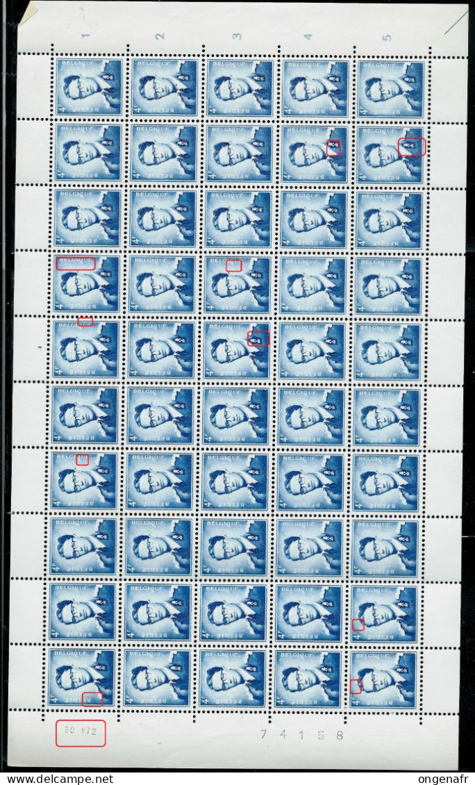 Feuille De 50 N° 926P3  ( Bleu Clair ) + CU ( Luppi ) Datée: 30 V  72 - Planche 4 - ** - 1953-1972 Lunettes