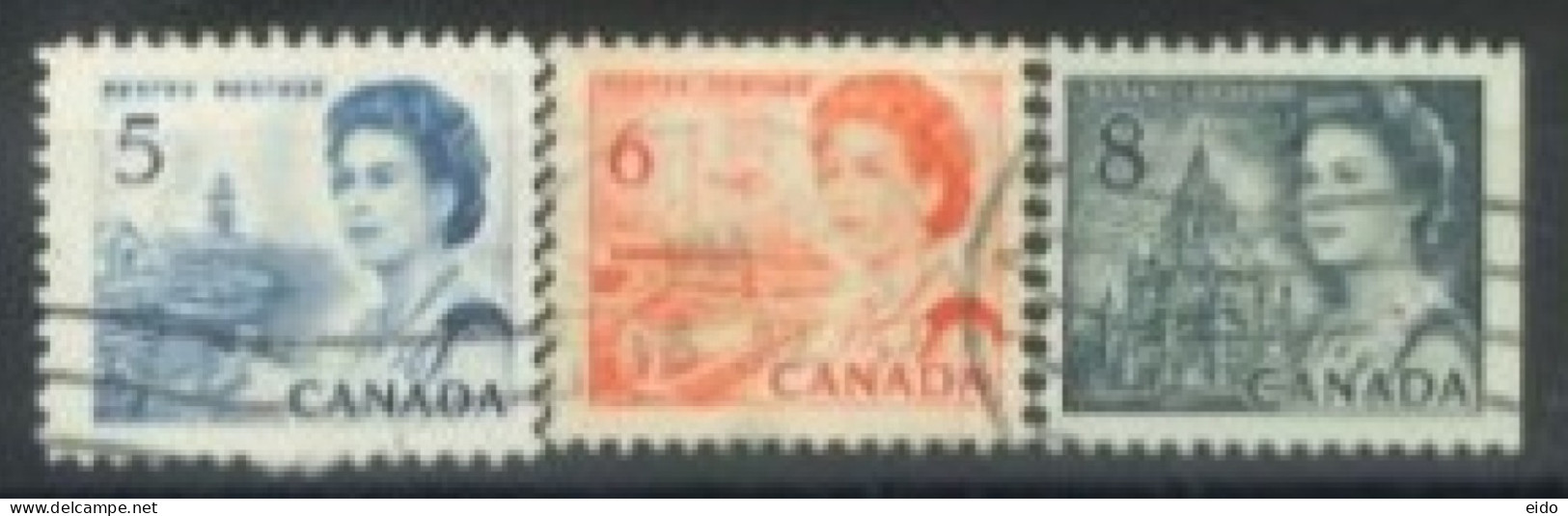 CANADA - 1967, QUEEN ELIZABETH II NORTHERN LIGHTS & DOG TEAM STAMPS SET OF 3, USED. - Usati