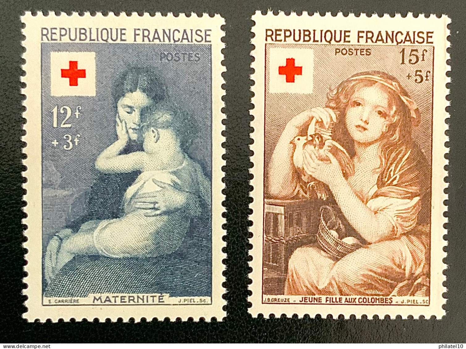 1954 FRANCE N 1006/07 CROIX ROUGE MATERNITÉ ET JEUNE FILLE AUX COLOMBES - NEUF** - Unused Stamps