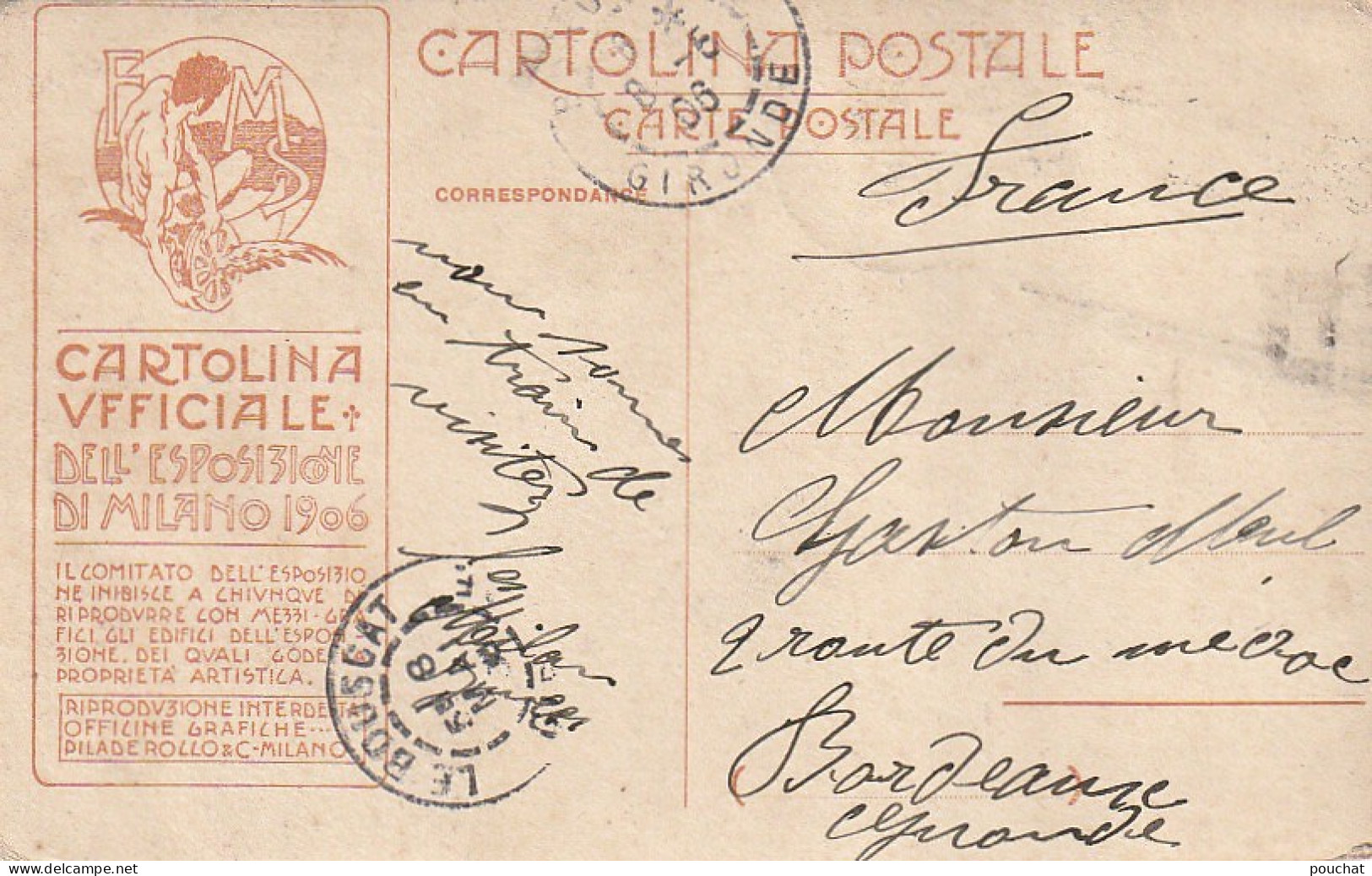ZY 4- MILANO ( ITALIA ) - NAVIGAZIONE GENERALE ITALIANA - ESPOSIZIONE 1906 - 2 SCANS - Milano