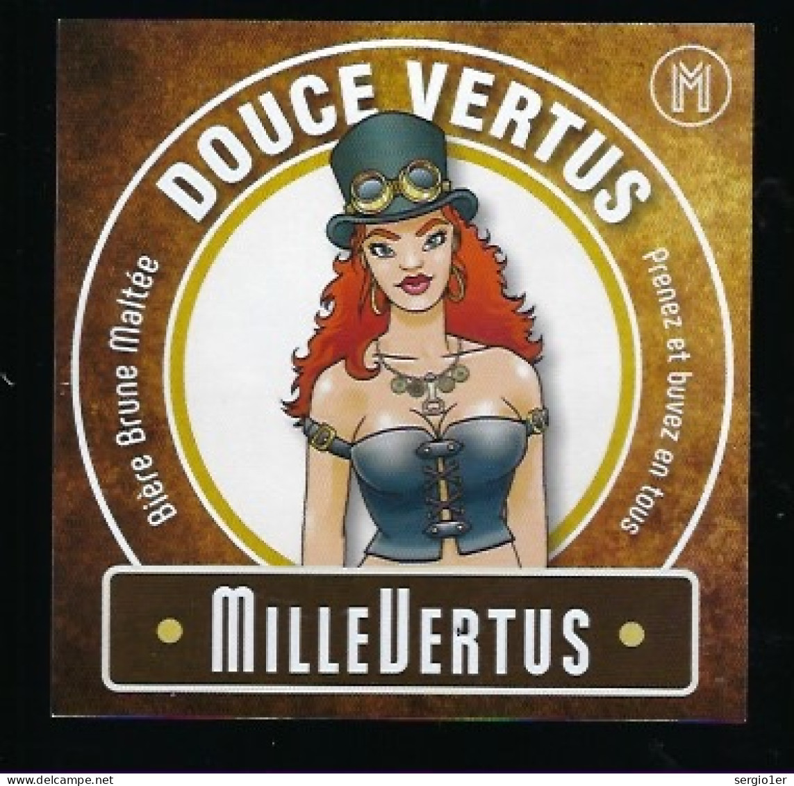 étiquette Bière Belge: Biere Brune Maltée  Douce Vertus 7°% Brasserie Millevertus à Tintigny " Femme" - Beer