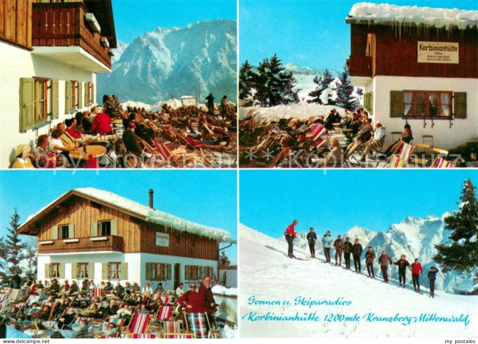 73652676 Mittenwald Bayern Korbinianhuette Sonnenterrasse Wintersportplatz Kranz - Mittenwald