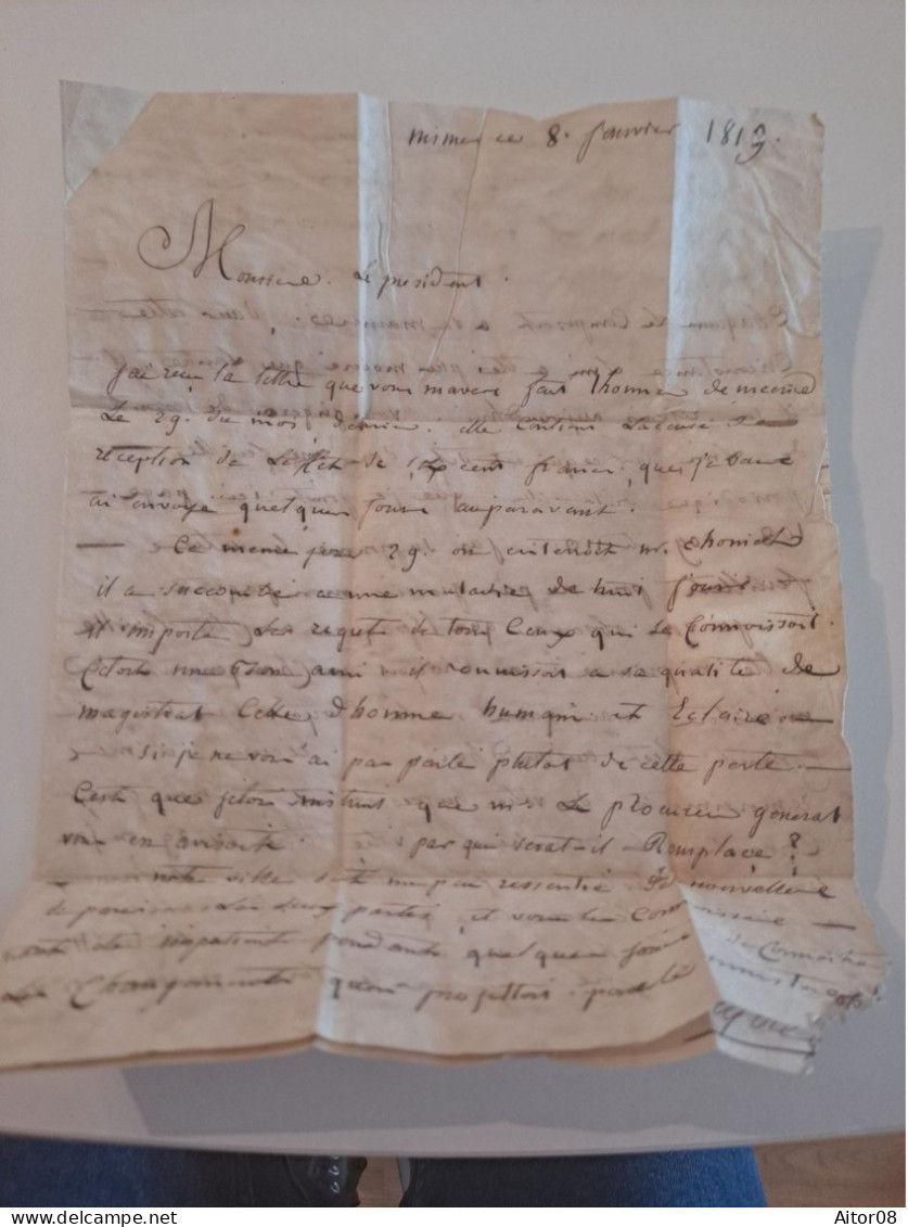 LAC DU 08/01/1819 .DE NIMES A PARIS.CURSIVE ROUGE ET PP EN NOIR.CACHET TRES INTERESSANTS AU DOS.  BEL ETAT - 1801-1848: Vorläufer XIX