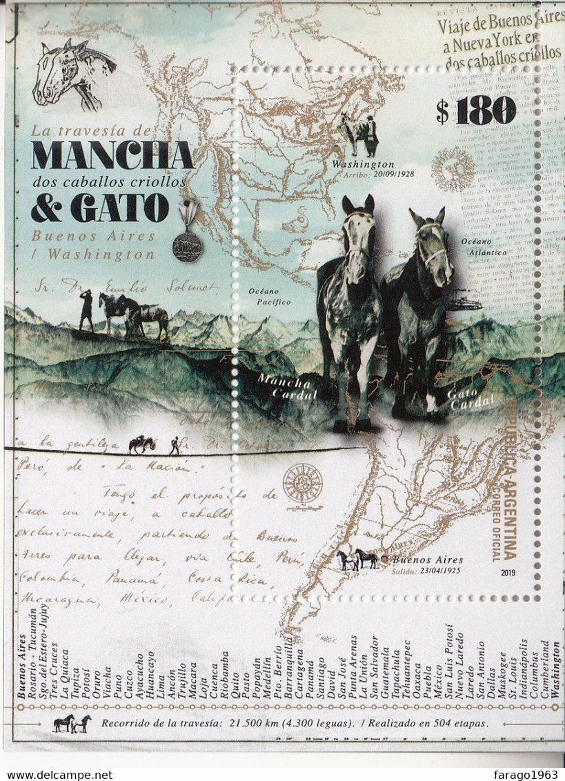 2019 Argentina Mancha & Gato Horses Maps USA Washington   Souvenir Sheet MNH - Nuevos