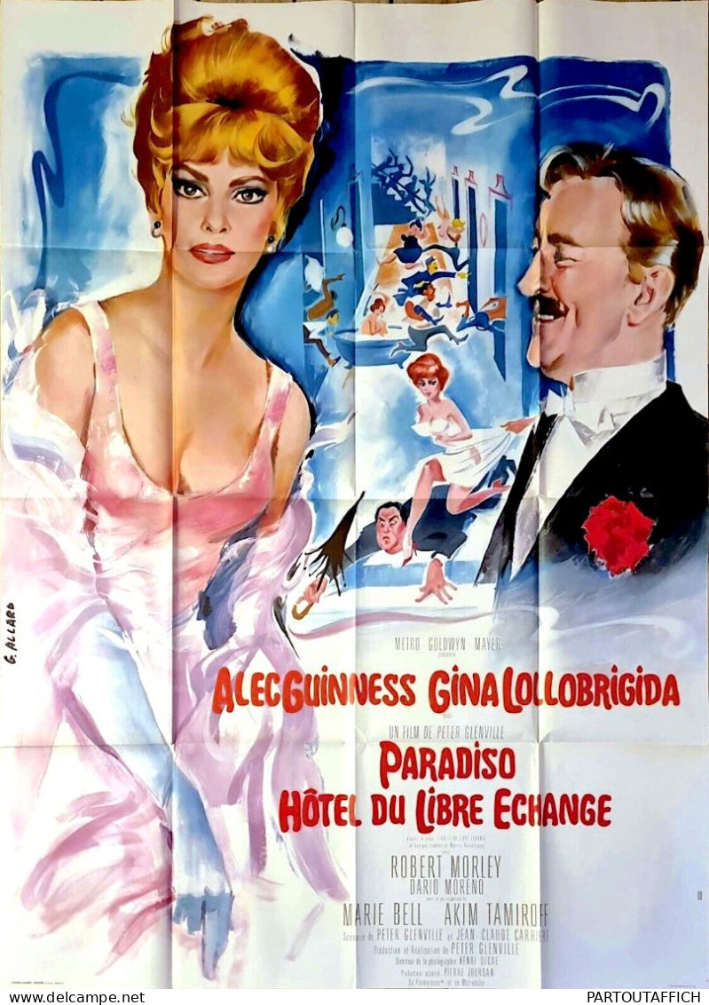 Affiche Orig Ciné PARADISO, HÔTEL DU LIBRE-ÉCHANGE Alec GUINNESS Gina LOLLOBRIGIDA 1966 120X160 Illu Allard - Manifesti & Poster