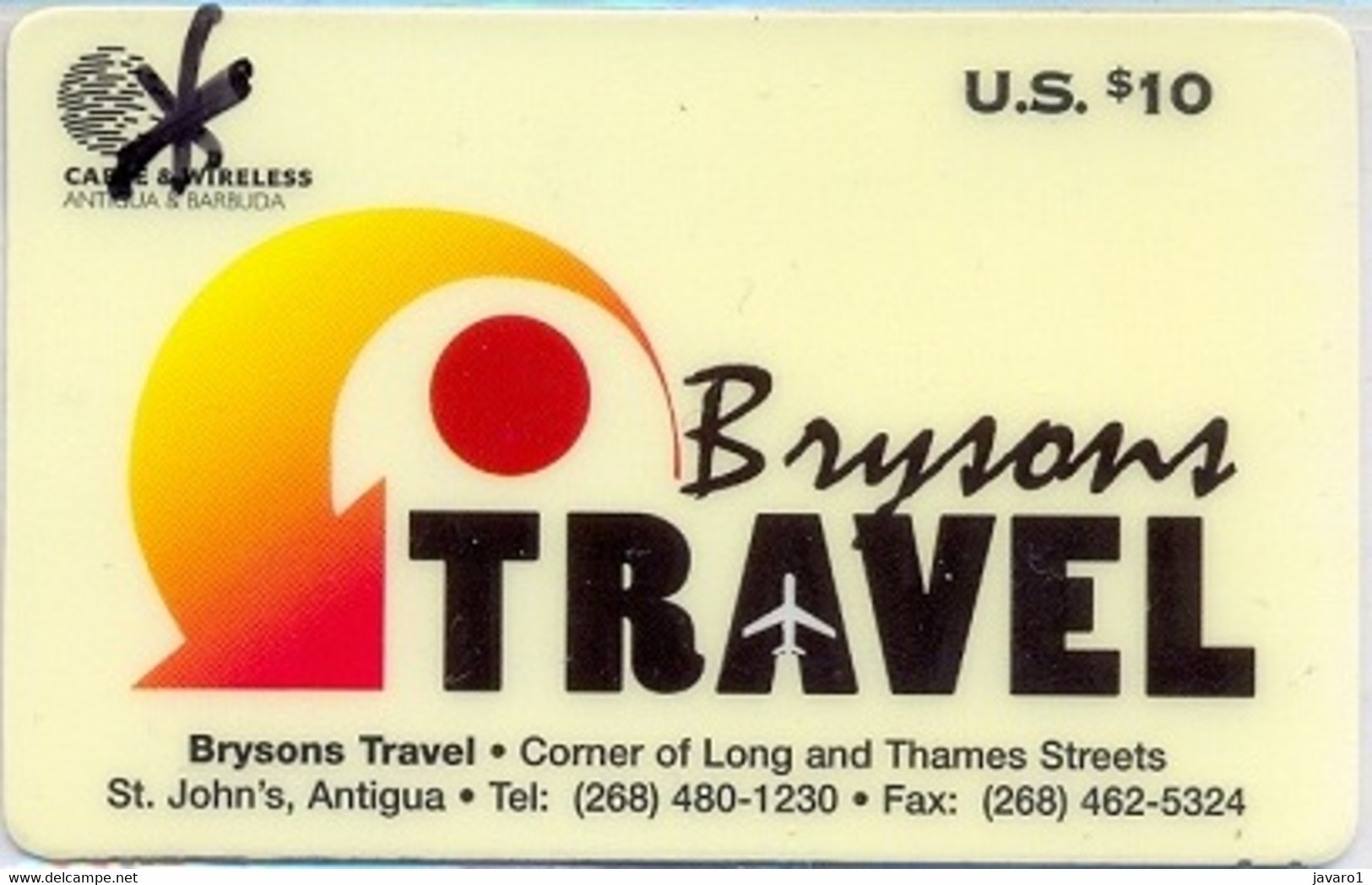 ANTIGUA : P05 $10 Brysons Travel  Remote MINT - Antigua En Barbuda