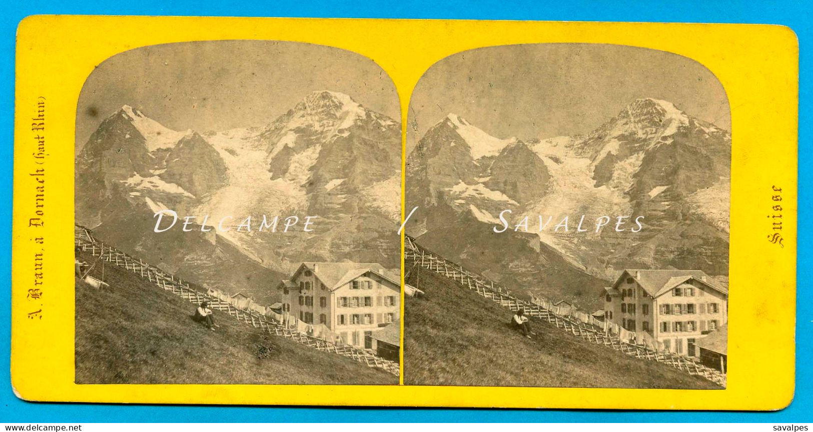 Suisse Grindelwald * Wengernalp, Eiger, Monch, Glacier - Photo Stéréoscopique Braun Vers 1875 - Stereoscopio