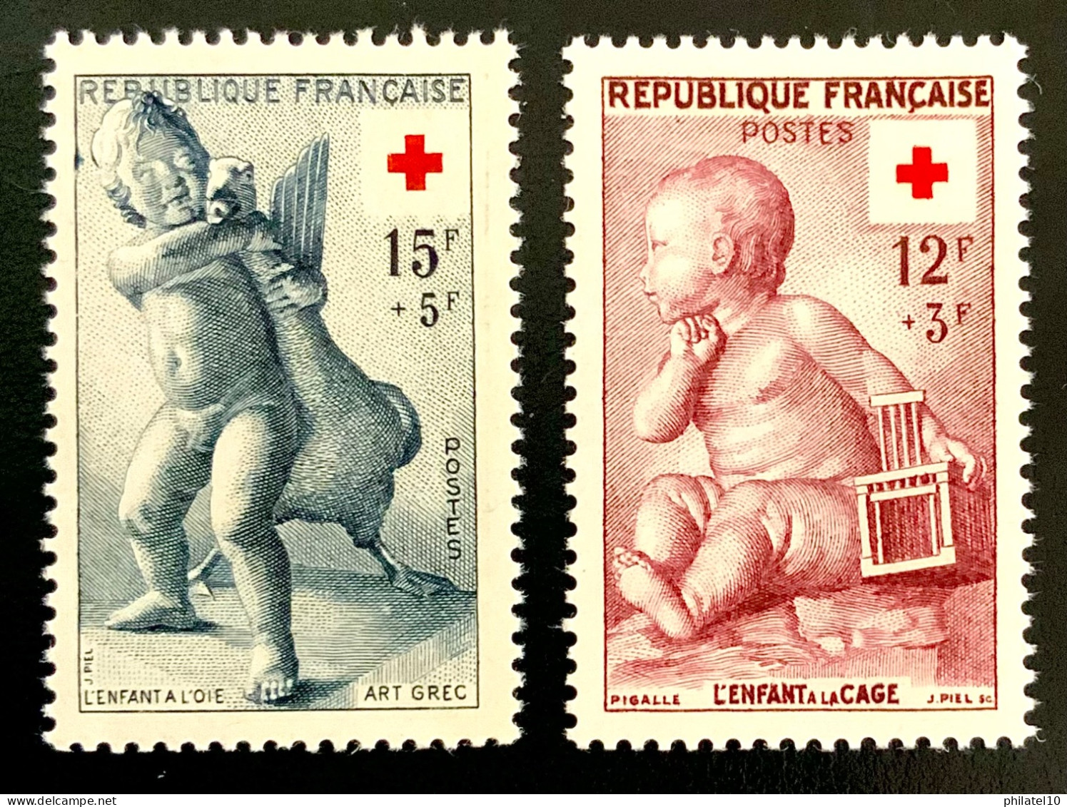 1955 FRANCE N 1048/49 CROIX ROUGE L ‘ENFANT À LA CAGE ET L’ENFANT À L’OIE - NEUF** - Unused Stamps