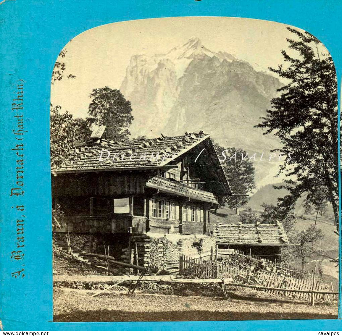 Suisse Grindelwald * Chalet Et Le Wetterhorn - Photo Stéréoscopique Braun Vers 1865 - Photos Stéréoscopiques