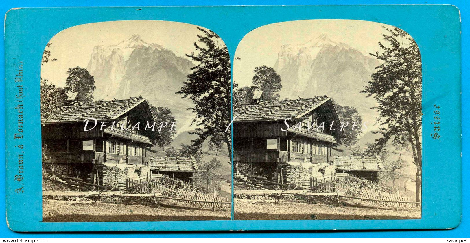 Suisse Grindelwald * Chalet Et Le Wetterhorn - Photo Stéréoscopique Braun Vers 1865 - Photos Stéréoscopiques