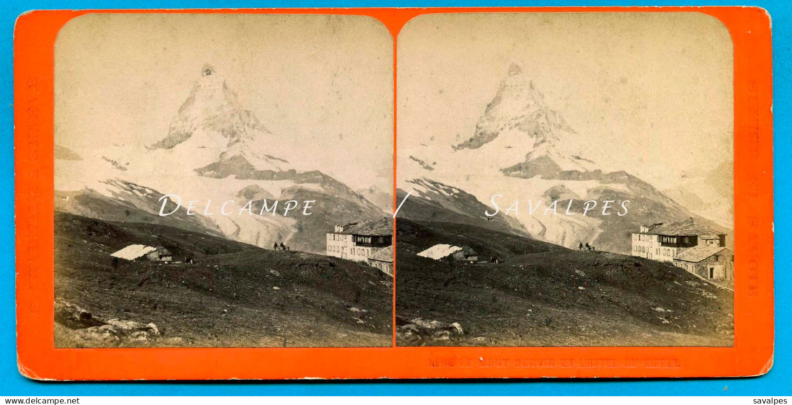 Suisse Valais Zermatt * Cervin Et L’hôtel Du Riffel - Photo Stéréoscopique Charnaux Vers 1865 - Stereo-Photographie