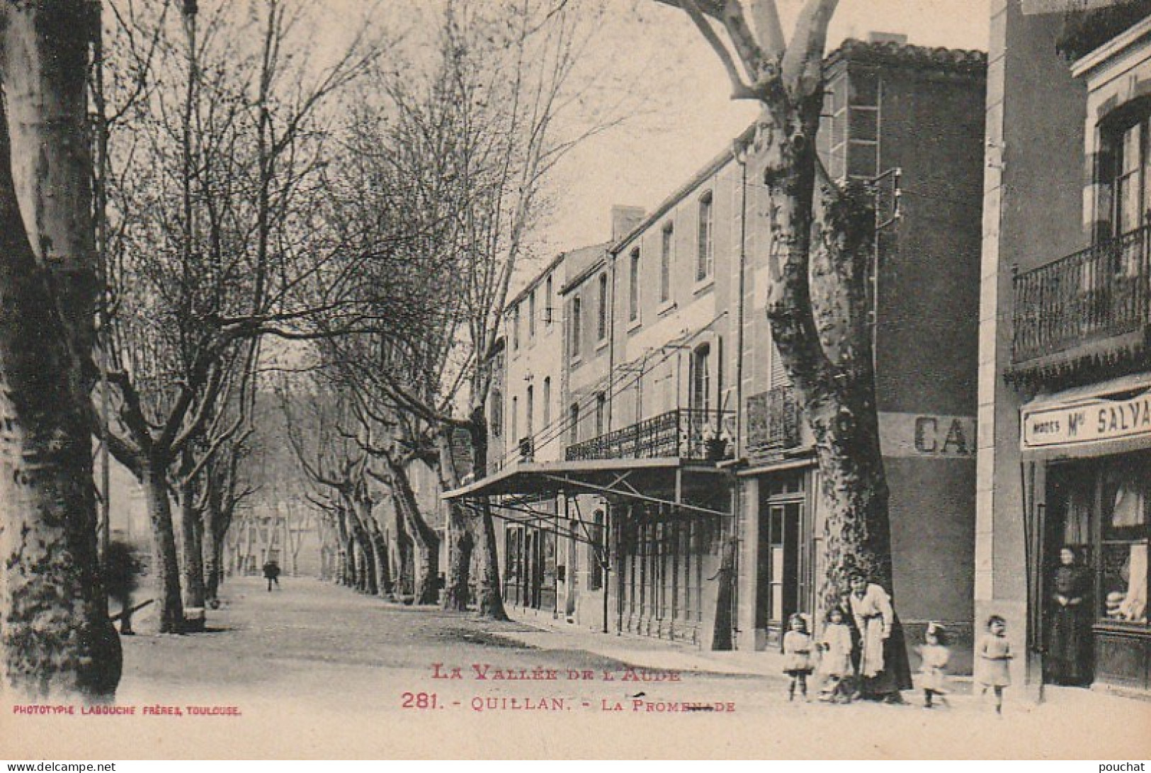 ZY 23-(11) QUILLAN - LA PROMENADE - ANIMATION - COMMERCE Mme SALVA , MODES  - LABOUCHE FRERES , TOULOUSE - 2 SCANS - Sonstige & Ohne Zuordnung