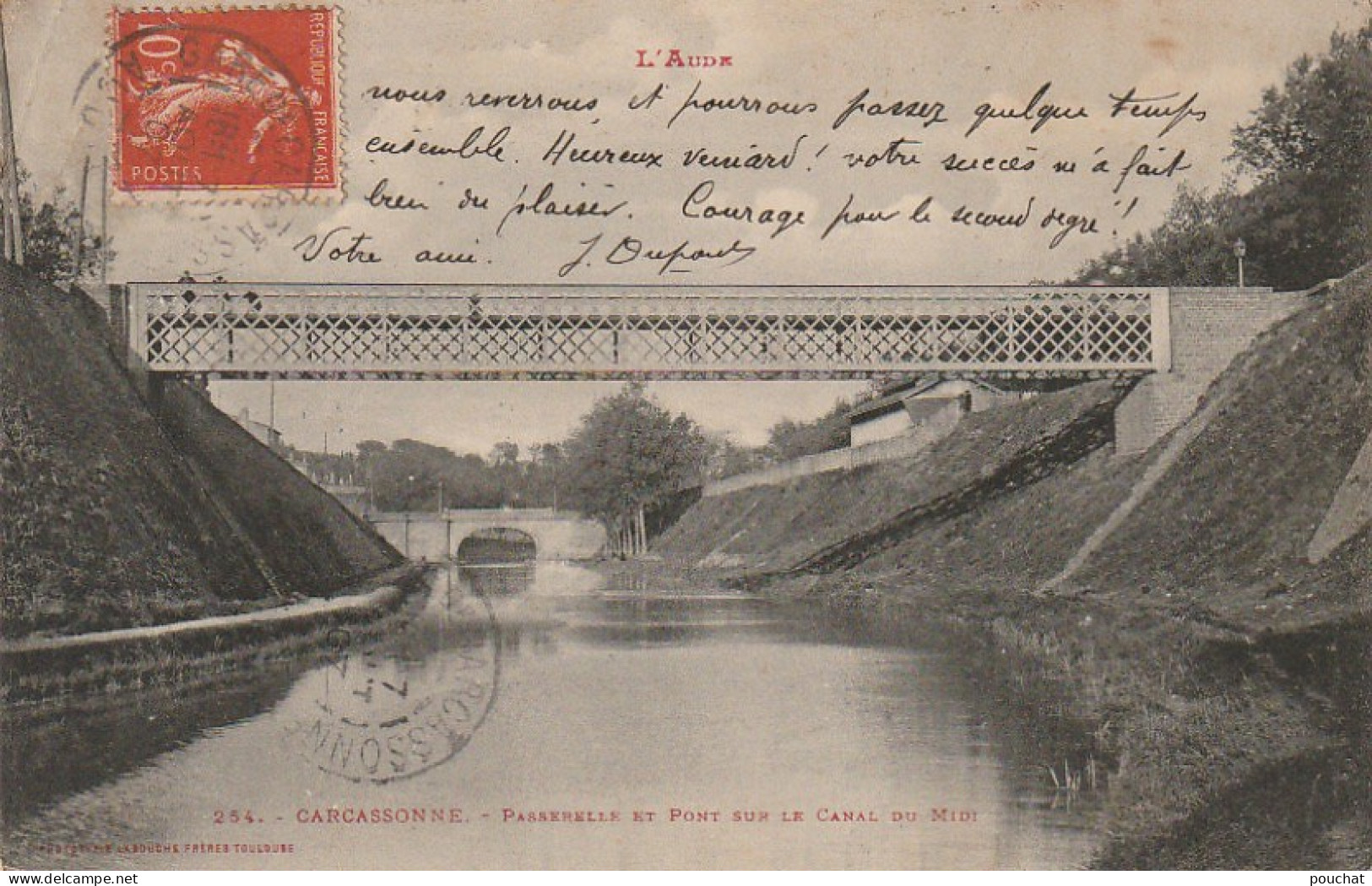 ZY 23-(11) CARCASSONNE - PASSERELLE  ET PONT SUR LE CANAL DU MIDI - LABOUCHE FRERES , TOULOUSE- 2 SCANS - Carcassonne