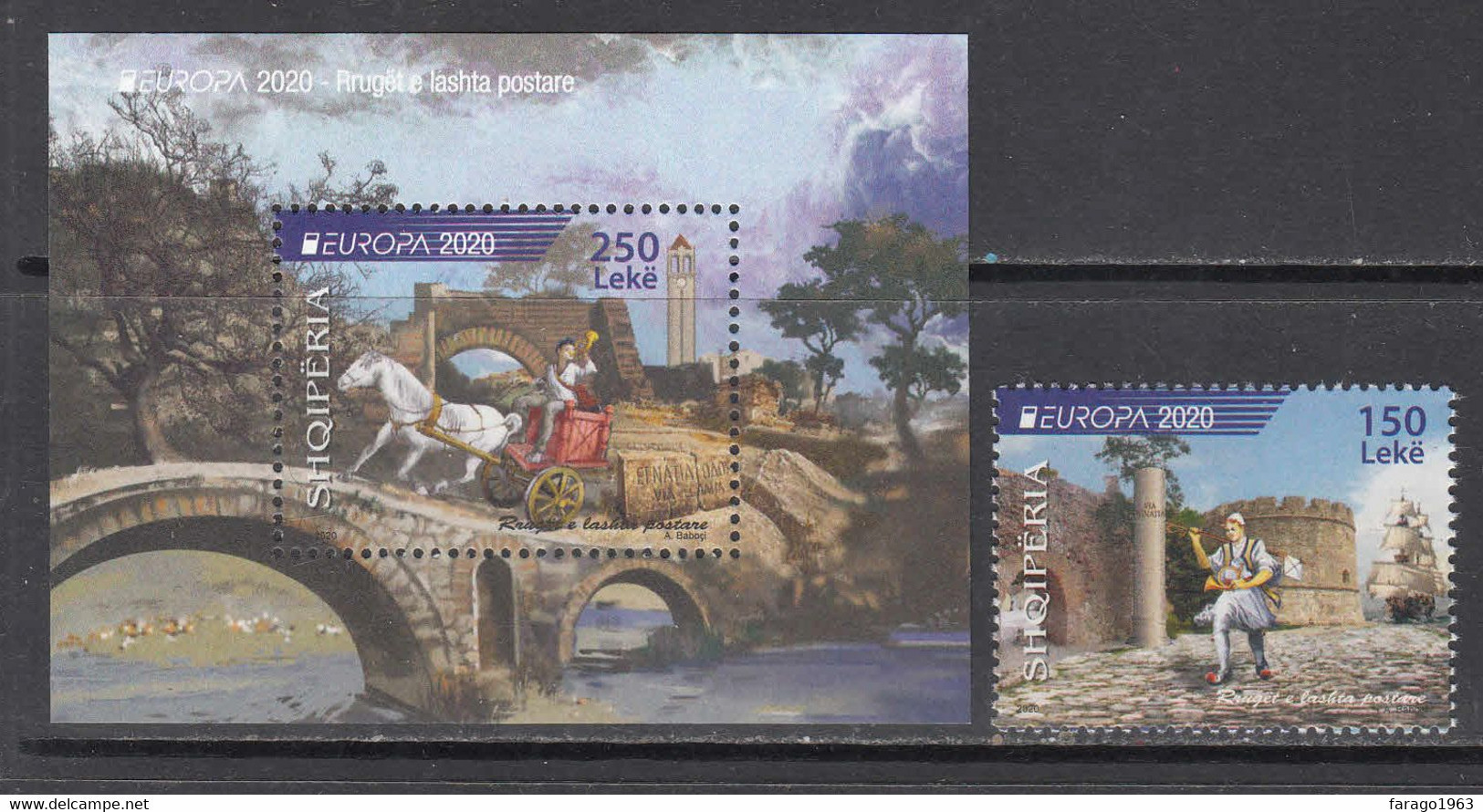 2020 Albania  Ancient Postal Routes Europa Horses Complete Set Of 1 + Souvenir Sheet MNH - Albanie