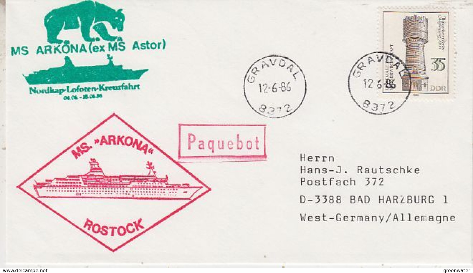 DDR MS Arkona "Nordkap-Lofoten-Kreuzfahrt  Ca Gravdal 12.6.1986 (GS222) - Polareshiffe & Eisbrecher